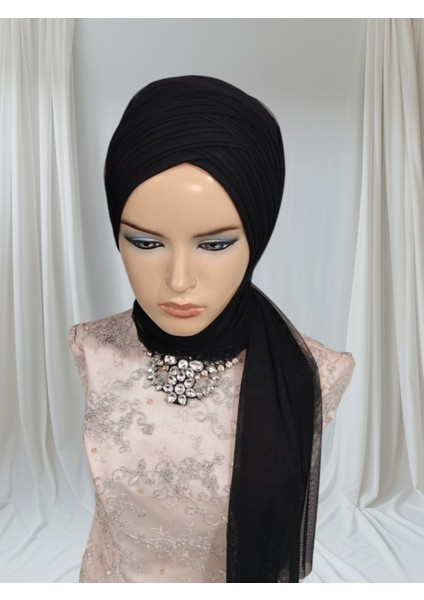 Siyah Sevda Şal Hazır Türban Hazır Şal Hazır Duvak modelleri