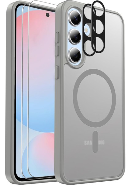 Samsung Galaxy S25 Fe Uyumlu Kamera Lens+Ekran Koruyucu Magsafe Şarj Destekli Iz Tutmaz Mat Kapak