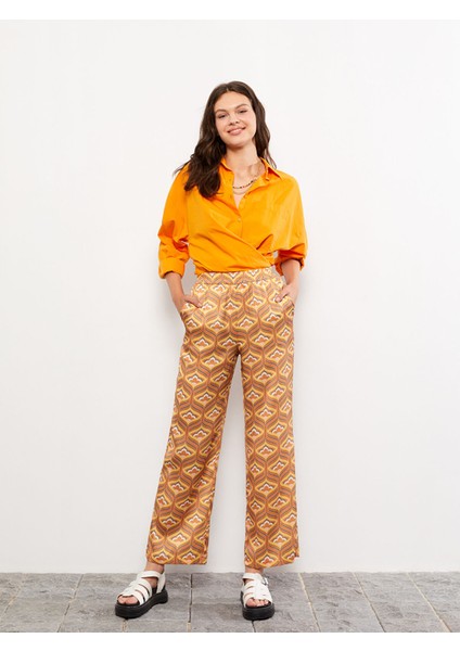 Yeni Sezon Beli Lastikli Rahat Kalıp Desenli Kadın Pantolon fırsatları