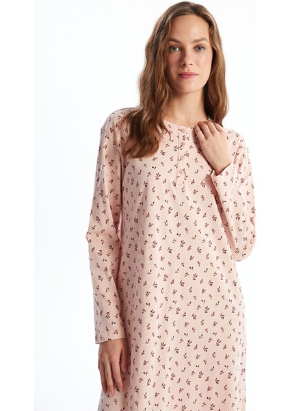 Yeni Sezon Bisiklet Yaka Çiçekli Kadın Gecelik