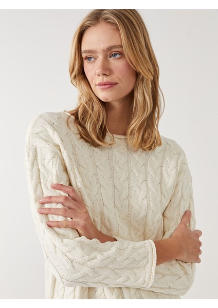 Yeni Sezon Bisiklet Yaka Kendinden Desenli Kadın Triko Kazak