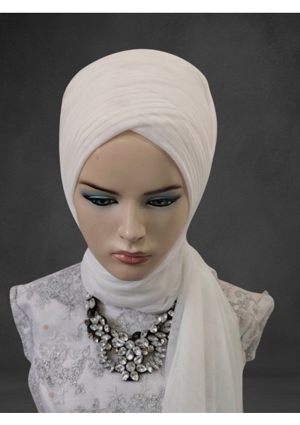Kırık Beyaz Sevda Model Hazır Türban Hazır Şal Abiye Şal fiyatları