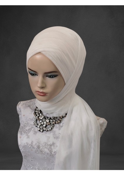 Kırık Beyaz Sevda Model Hazır Türban Hazır Şal Abiye Şal fırsatları