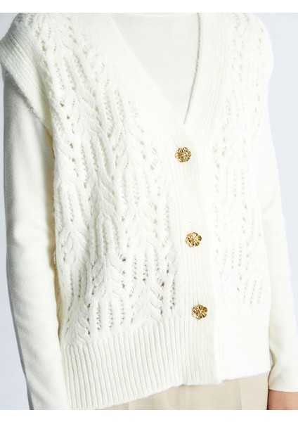 Yeni Sezon V Yaka Kendinden Desenli Kadın Triko Yelek modelleri