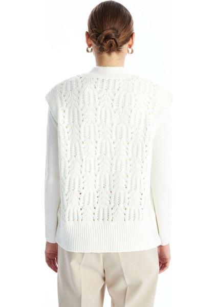 Yeni Sezon V Yaka Kendinden Desenli Kadın Triko Yelek fırsatları