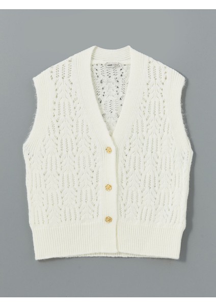 Yeni Sezon V Yaka Kendinden Desenli Kadın Triko Yelek indirimleri