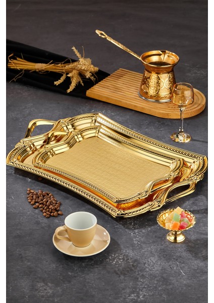 👑 Cooker Altın 2'li Dikdörtgen Tepsi Seti – Işıltılı ve Geniş Servis Alanı! fırsatları