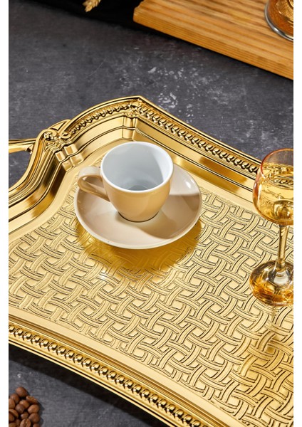 👑 Cooker Altın 2'li Dikdörtgen Tepsi Seti – Işıltılı ve Geniş Servis Alanı!