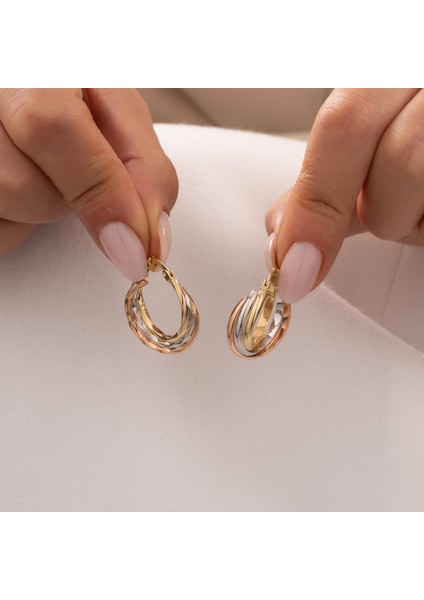 Üç Renkli Küpe 14 Ayar Altın