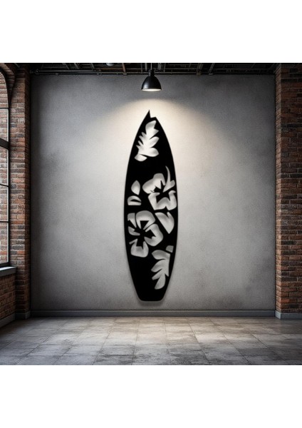Metal Sörf Temalı Duvar Dekoru – Modern Floral Tasarım Ev Ofis Aksesuar