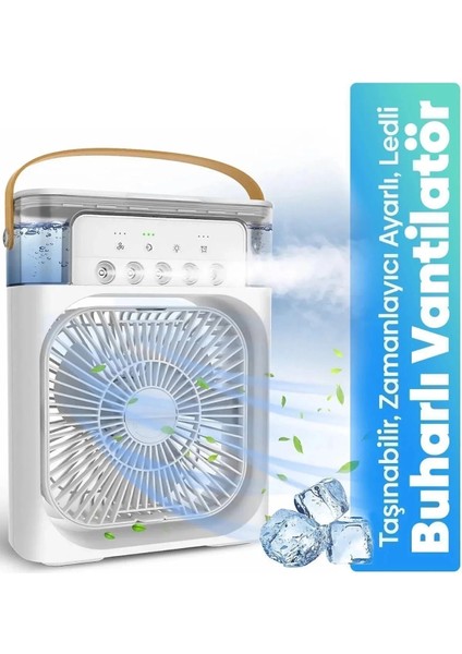 Taşınabilir Işıklı 5 Spreyli Vantilatör Buzlu Buharlı Vantilatör Mini Fan Nemlendirici