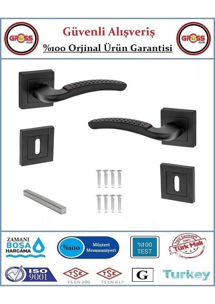 Noktalı Rozetli Oda Kapı Kolu - Mat Siyah - 1 Takım Ön ve Arka fiyatları