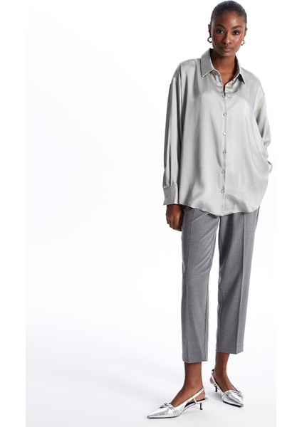 Yeni Sezon Düz Uzun Kollu Oversize Saten Kadın Gömlek modelleri