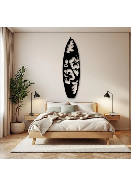 Metal Sörf Temalı Duvar Dekoru – Modern Floral Tasarım Ev Ofis Aksesuar