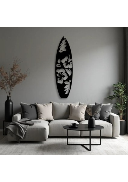Metal Sörf Temalı Duvar Dekoru – Modern Floral Tasarım Ev Ofis Aksesuar