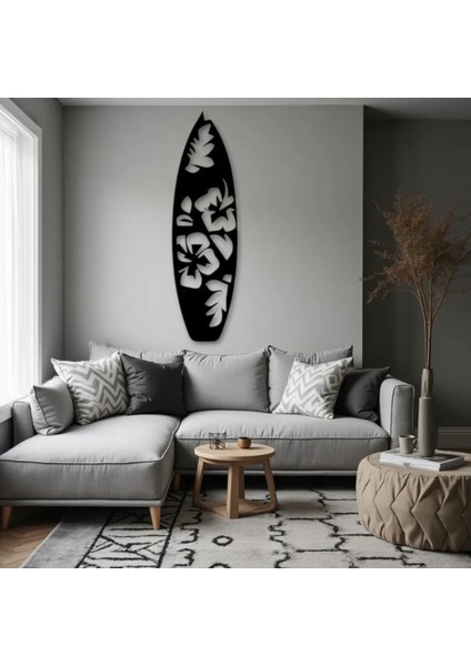 Metal Sörf Temalı Duvar Dekoru – Modern Floral Tasarım Ev Ofis Aksesuar