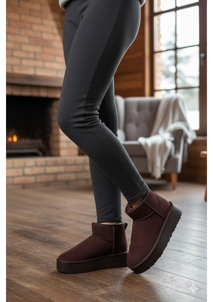 Elanaz Süet Içi Kürklü Kalın Taban Mini Boy Bilekte Kısa Kadın Bot fiyatları