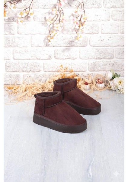 Elanaz Süet Içi Kürklü Kalın Taban Mini Boy Bilekte Kısa Kadın Bot indirimleri