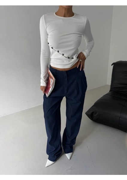 Nrtmsa Asimetrik Alt Detaylı Bluz Beyaz (Beden: L) fiyatları