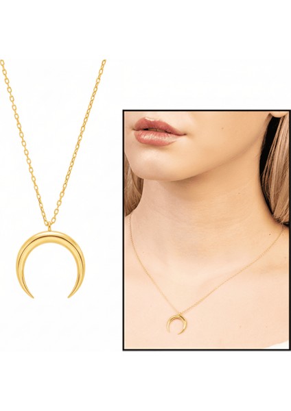 Hilal Tasarım Altın Renk 925 Ayar Gümüş Kadın Kolye fiyatları