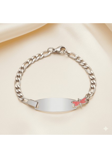 Çocuk Çelik Bileklik - Isme Özel Yazılı - Gümüş Renk - Pembe Yusufcuk Figürlü - Figaro Zincirli fırsatları