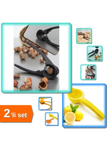 Fındık Kıracağı Döküm + Limon Sıkacağı Pratik Limon Sıkacağı Plastik Limonatör - 2li Set K8E4N7