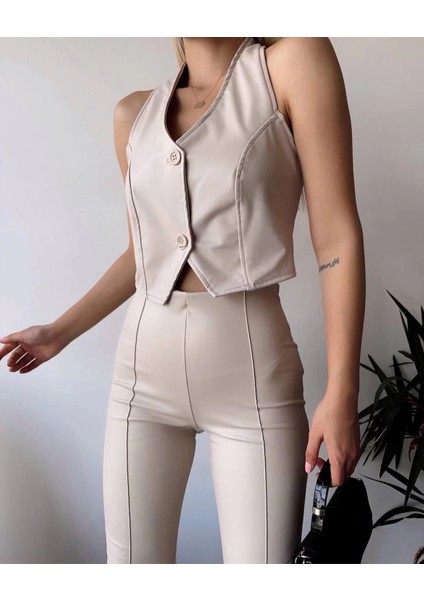 Nrtmsa Iki Düğmeli Deri Yelek Krem S243001 (Beden: S) fiyatları