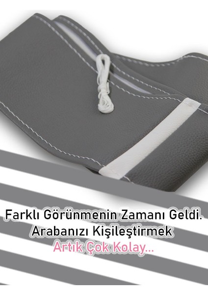 Mitsubishi Lancer Gri Özel Süper Deri Beyaz Yüzüklü Dikişli Direksiyon Kılıfı