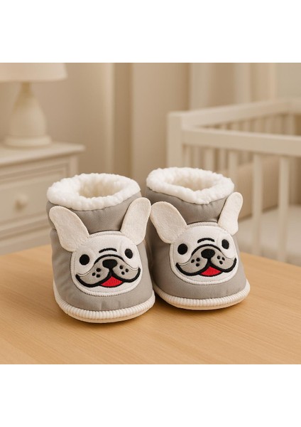 Bebek & Çocuk Kaydırmaz Eva Tabanlı Ev Botu / Panduf / Kışlık Bot / Gri Köpek Desenli