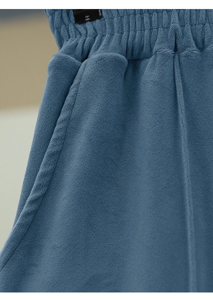 Çımalı Beli Lastikli Kadife Pantolon -Mavi modelleri