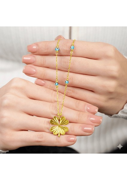 Nazar Boncuğu Detaylı Kır Çiçeği Tasarım Altın Renk 925 Ayar Gümüş Kolye indirimleri