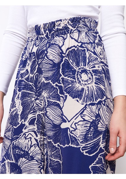 Yeni Sezon Beli Lastikli Rahat Kalıp Desenli Viskon Kadın Pantolon modelleri