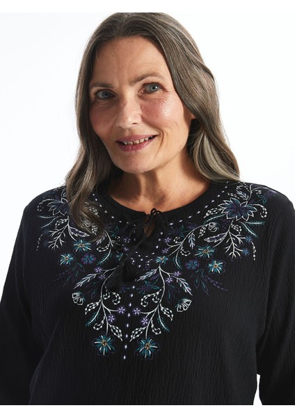 Yeni Sezon Bağlamalı Yaka Çiçekli Uzun Kollu Kadın Bluz