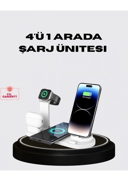 Apple Uyumlu Kablosuz Şarj Istasyonu 4 Cihaz Destekli ve Hızlı Şarjlı