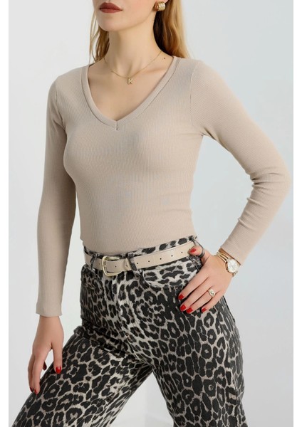 Nrtmsa V Yaka Kaşkorse Bluz Bej A3699 (Beden: S) modelleri