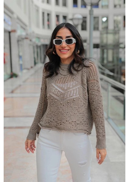 Nrtmsa Desenli Triko Kazak Gri (Beden: Standart)