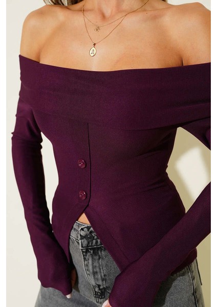 Nrtmsa Madonna Yaka Düğmeli Bluz Mürdüm T4329 (Beden: L) fırsatları