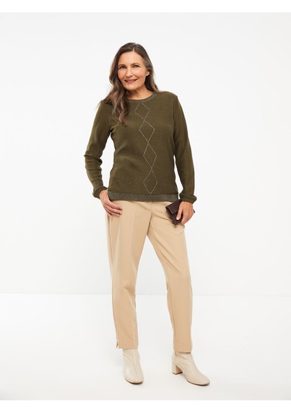 Yeni Sezon Bisiklet Yaka Sim Detaylı Uzun Kollu Kadın Triko Kazak