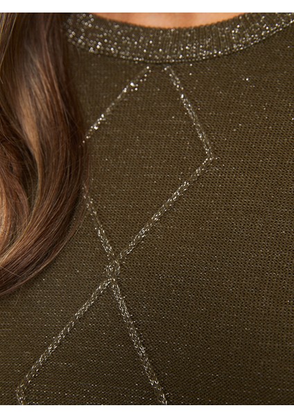 Yeni Sezon Bisiklet Yaka Sim Detaylı Uzun Kollu Kadın Triko Kazak fırsatları