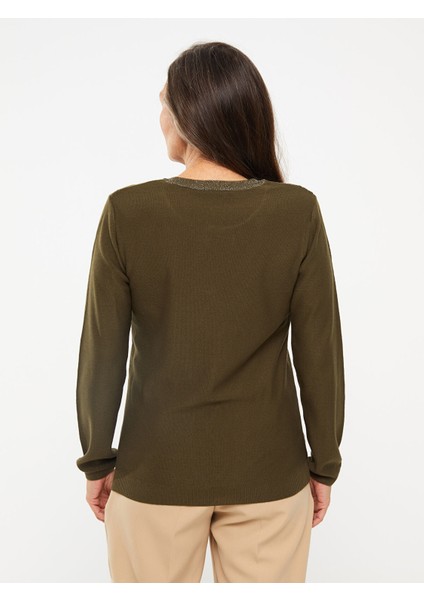 Yeni Sezon Bisiklet Yaka Sim Detaylı Uzun Kollu Kadın Triko Kazak indirimleri