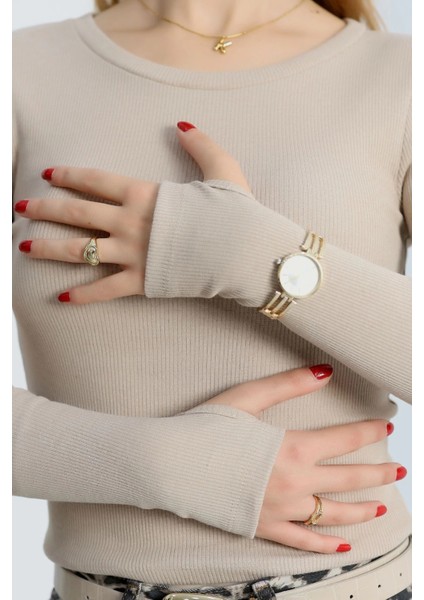 Nrtmsa Bisiklet Yaka Parmak Geçmeli Kaşkorse Bluz Bej A3829 (Beden: S) indirimleri