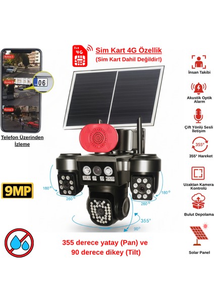Apronx 9mp 4g Solar Ptz Kamera | 3 Ekran 10X Optik Zoom | 12W Panel | 20.000 Mah Batarya | Sım Kartlı