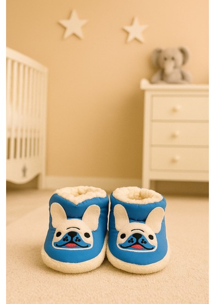Bebek & Çocuk Kaydırmaz Eva Tabanlı Ev Botu / Panduf / Kışlık Bot / Mavi Köpek Desenli