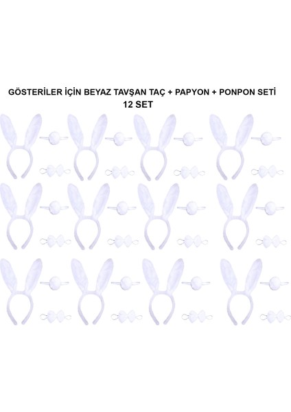 Beyaz Tavşan Kostüm Seti – Taç, Papyon, Kuyruk (12’li Paket) (5358)