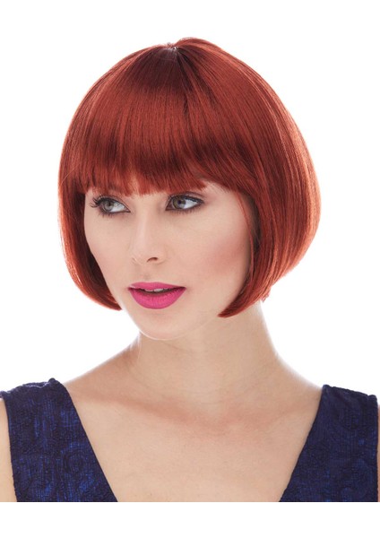 Kızıl Renk Düz Kesim Astarlı Küt Parti Peruğu (5358)