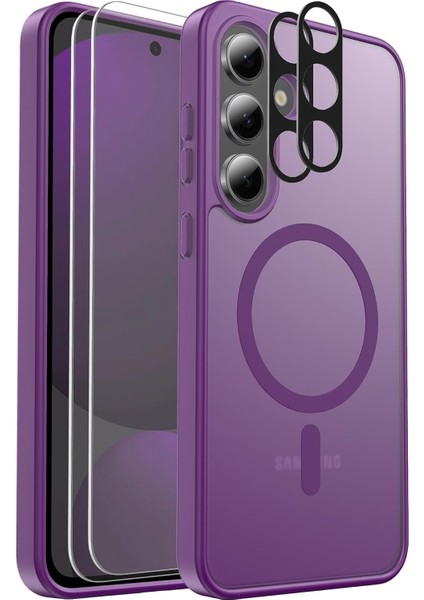 Samsung Galaxy S24 Uyumlu Kamera Lens+Ekran Koruyucu Magsafe Şarj Destekli Iz Tutmaz Mat Kapak