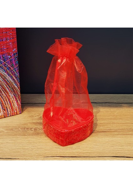 Kırmızı Kalpli Tül Kese