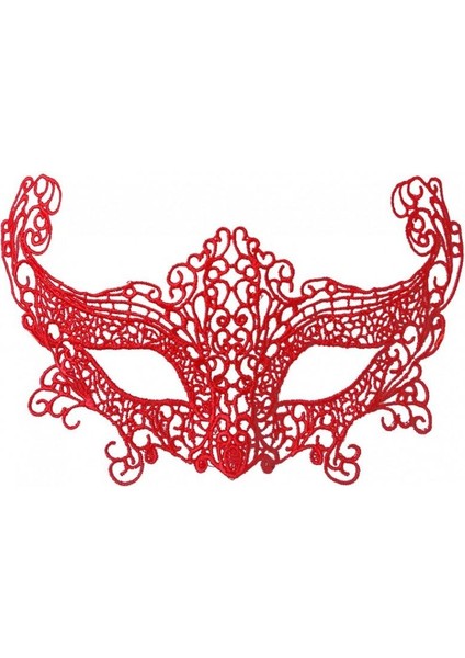 Kırmızı Renk Dantel Örgü Işlemeli Parti Maskesi Model 3