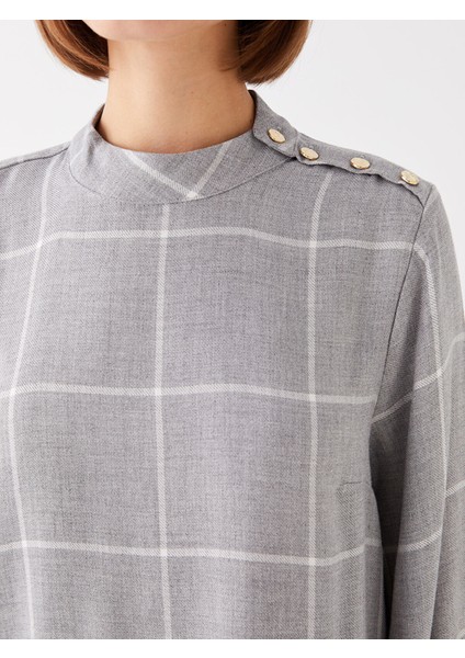 Yeni Sezon Bisiklet Yaka Ekose Uzun Kollu Kadın Bluz modelleri