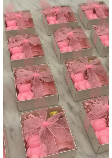 Bebek,doğum,doğumgünü,mevlid,ayıcık ve Kolonya Hediyelik Beyaz Kutu-10 Adet